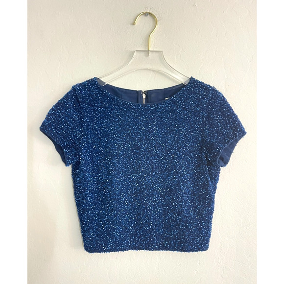 Alice + Olivia Tops - Alice + Olivia Vintage Top 2 Blue Sequin Gillter Sparkle Crop Top Baby Tee Y2K